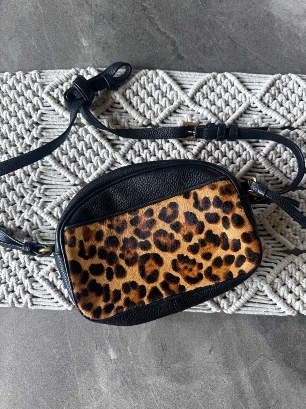 Leopard Print Crossbody Bag with Black Trim